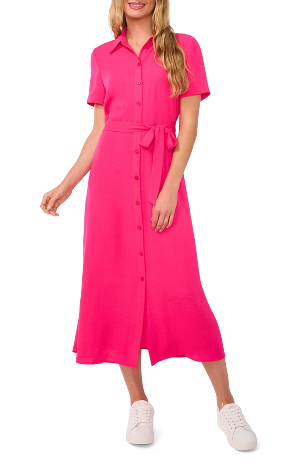 セセ レディース トップス ワンピース ミディ CeCe Tie Belt Button-Up Twill Midi Dress Bright Rose