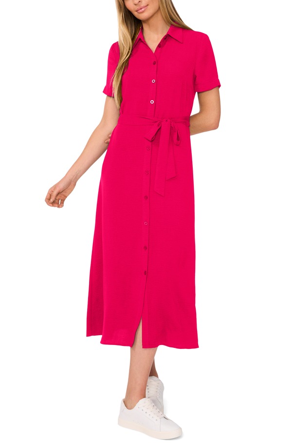 セセ レディース トップス ワンピース ミディ CeCe Tie Belt Button-Up Twill Midi Dress Brt Geranium｜ReVida 店