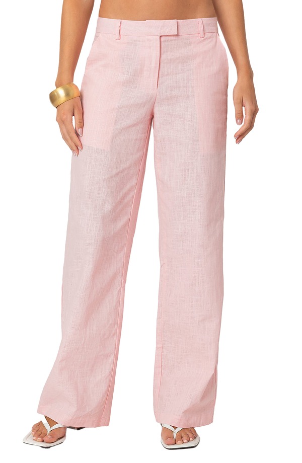 アディクテッド レディース ボトムス デニムパンツ ストレート コットン EDIKTED Arya Straight Leg Cotton Pants Light-Pink ピンク