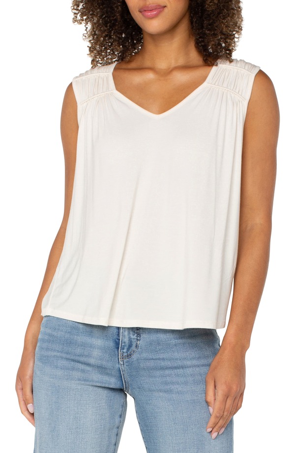 リヴァプール ロサンゼルス レディース トップス シャツ ノースリーブ ニット Liverpoolos Angeleshirred Sleeveless Knitop Whipped Cream クリーム