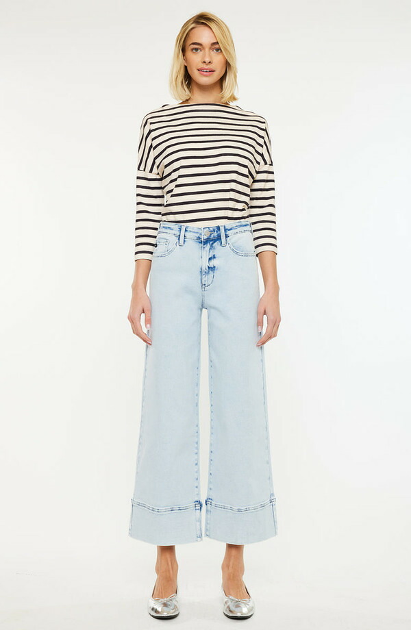 カンクン レディース ボトムス カジュアルパンツ ワイドレッグ クロップド ジーンズ KanCan Kassiessentials Cropped Wide Leg Jeans Light Wash|ReVida 店