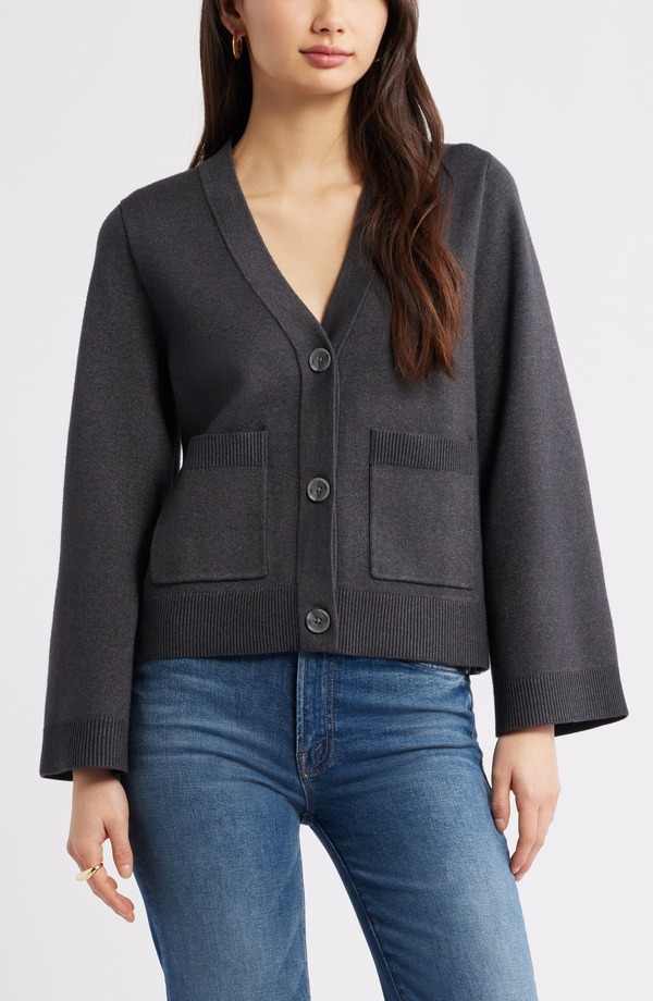 オープンエディット レディース アウター パーカー・スウェット ジレー Open Edit Wide Sleeve Cardigan Grey Dark Charcoal Heather 濃灰色
