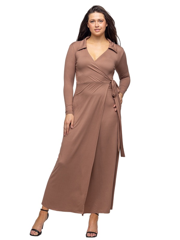 24 セブンコンフォート レディース トップス ワンピース マキシ 24seven Comfort Apparel Comfortable Collared Wrap Maxi Dress Mocha モカ