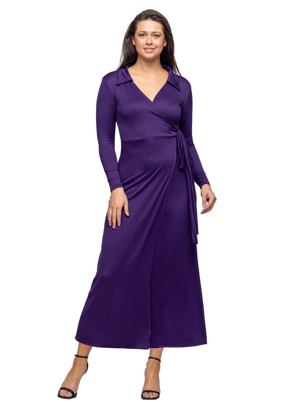 24 セブンコンフォート レディース トップス ワンピース マキシ 24seven Comfort Apparel Comfortable Collared Wrap Maxi Dress Purple パープル