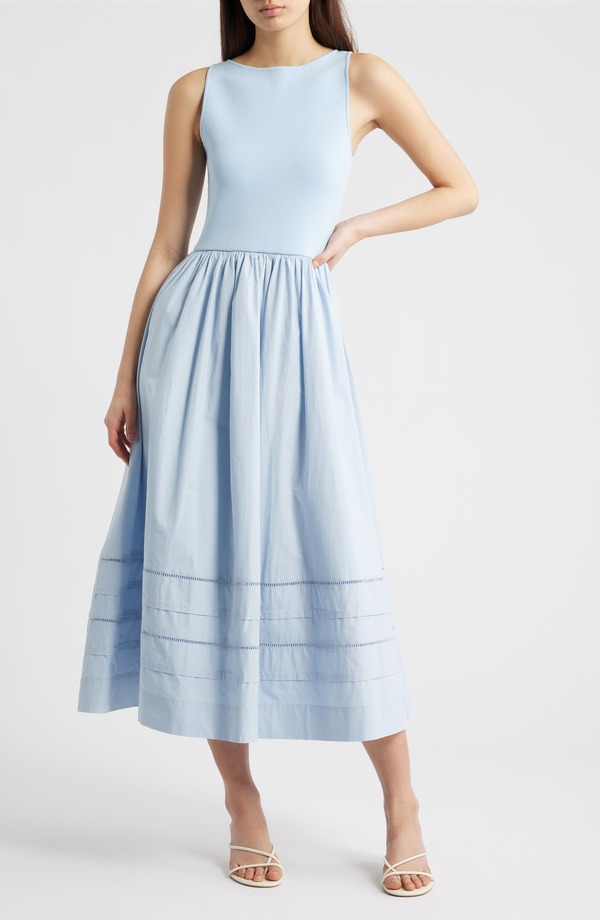 ムーンリバー レディース トップス ワンピース ミディ ノースリーブ MOON RIVER Sleeveless Mixed Media Midi Dress Light Blue ブルー