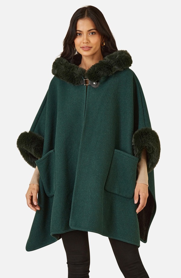 ユミキム レディース アウター ジャケット・ブルゾン ケープデザイン キャップ ケープ Yumi Hooded Fur Cape Jacket Green グリーン