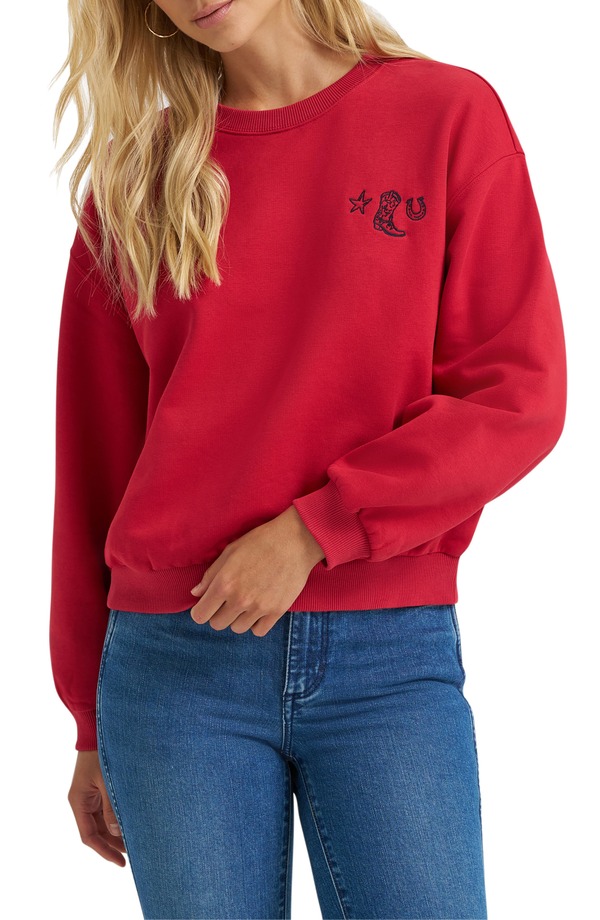 ラングラー レディース アウター パーカー・スウェット シャツ 刺繍 Wrangler Western Embroidered Pullover Sweatshirt Red レッド｜ReVida 店