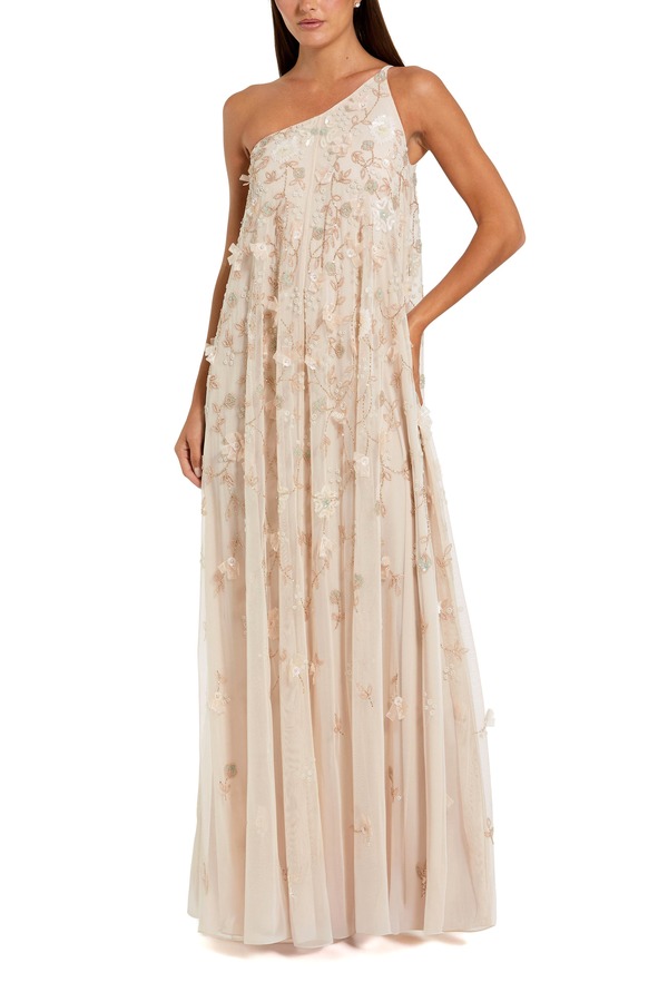 マックダガル レディース トップス ワンピース フラワー柄 メッシュ フラワー Mac Duggal Floral Embellished Mesh One Shoulder Kaftan Gown Vanilla 107,690円