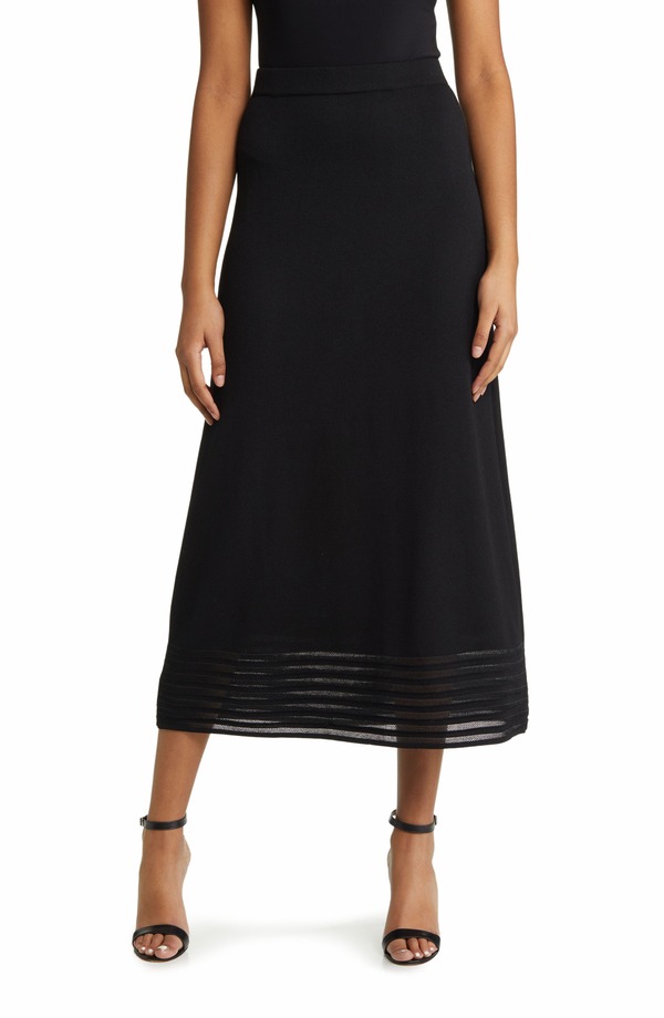 ミンウォン レディース ボトムスカート A ライン ニット Ming Wang Stripe Hem A-Line Knit Skirt Black ブラック