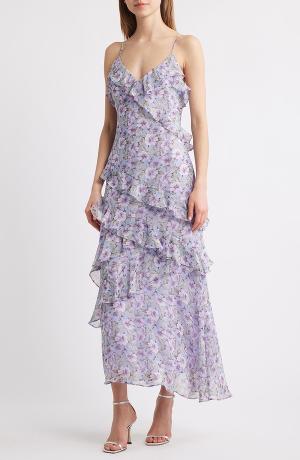 ルルズ レディース トップス ワンピース フラワー柄 プリント フリル ノースリーブ マキシ フラワー Lulus Luella Floral Print Ruffle Sleeveless Maxi Dress Purple Floral パープル|ReVida 店