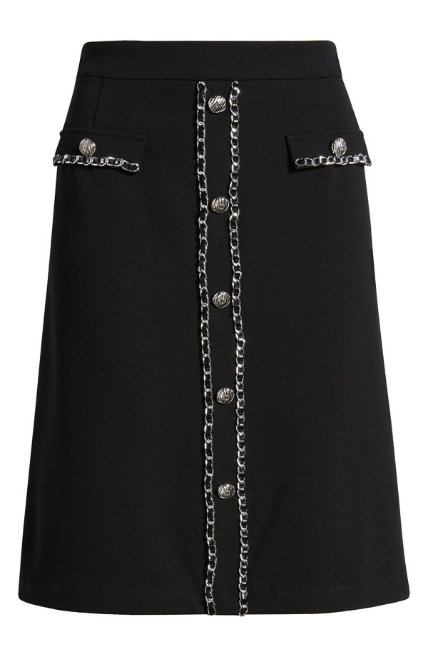 ミンウォン レディース ボトムスカート クレープ A ライン Ming Wang Chain Trim Deco Crepe A-Line Skirt Black ブラック