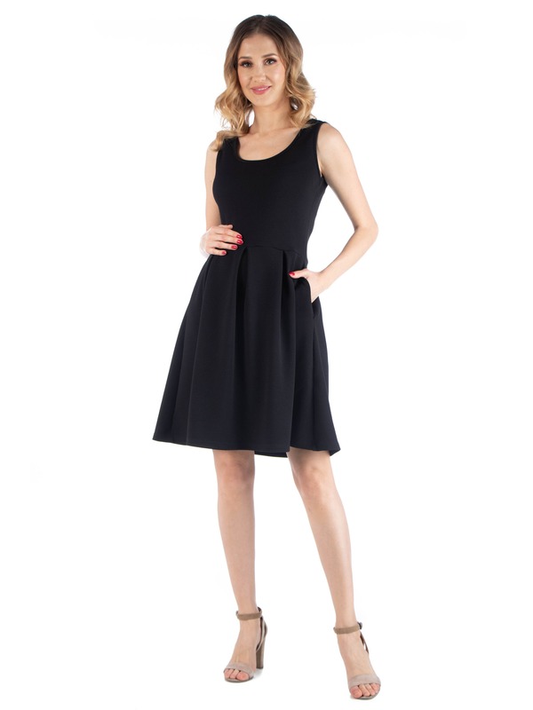 24 セブンコンフォート レディース トップス ワンピース プリーツ ノースリーブ マタニティ 24seven Comfort Apparel Maternity Sleeveless Pleatedress with Pockets Black ブラック|ReVida 店