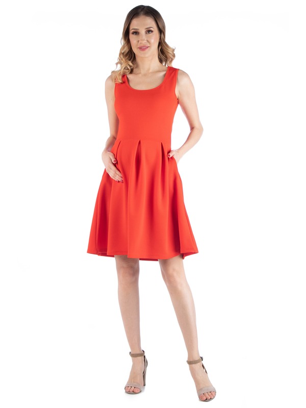 24 セブンコンフォート レディース トップス ワンピース プリーツ ノースリーブ マタニティ 24seven Comfort Apparel Maternity Sleeveless Pleatedress with Pockets Orange オレンジ