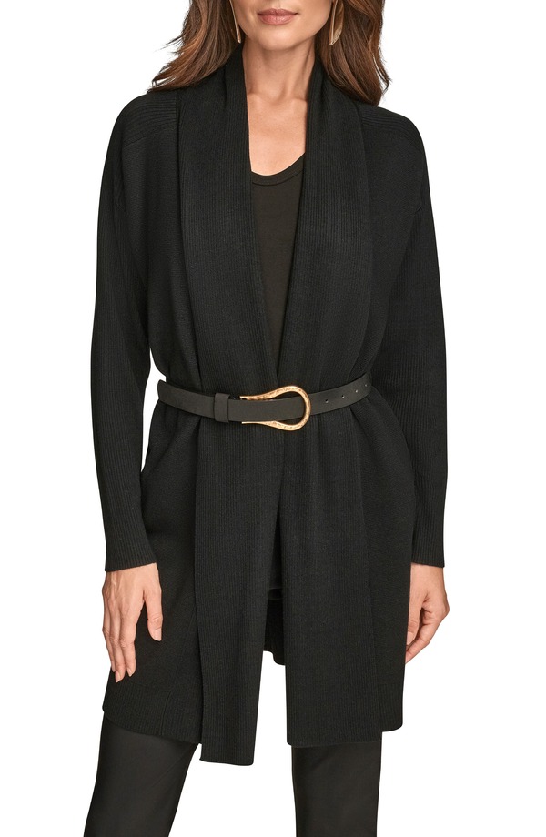 ダナ キャラン ニューヨーク レディース アウター パーカー・スウェット カーディガン Donna Karanew York Belted Cardigan Black ブラック｜ReVida 店