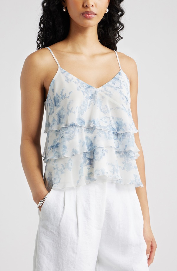 オープンエディット レディース トップス シャツ ティアード フリル Open Edit Ruffle Tiered Camisole Blue Tapestry Blur ブルー