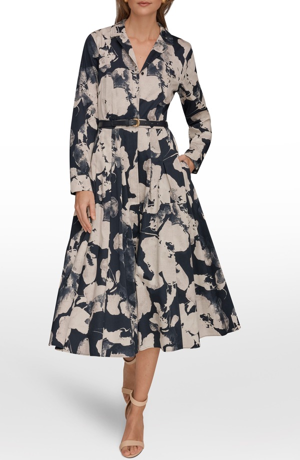 ダナ キャラン ニューヨーク レディース トップス ワンピース プリーツ プリント ミディ Donna Karanew York Print Pleated Long Sleeve Midi Dress Nightfall Multi マルチカラー