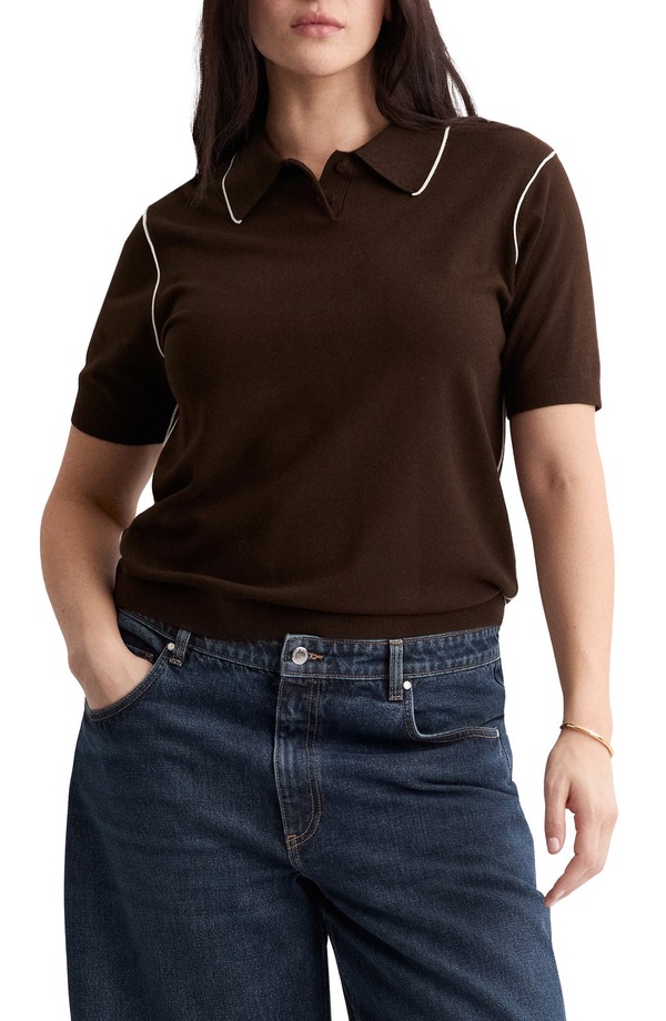 マンゴ レディース アウター パーカー・スウェット ポロシャツ セーター コントラスト MANGO Contrastipped Polo Sweater Chocolate チョコレート