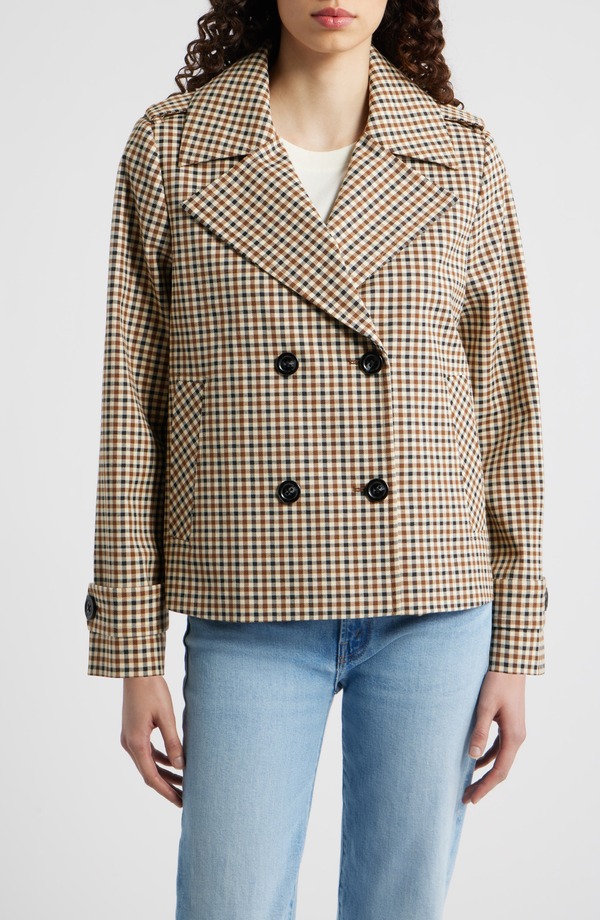 ロンドンフォグ レディース アウター ジャケット・ブルゾン コート London Fog Wateresistant Double Breasted Shortrench Coat Check チェック