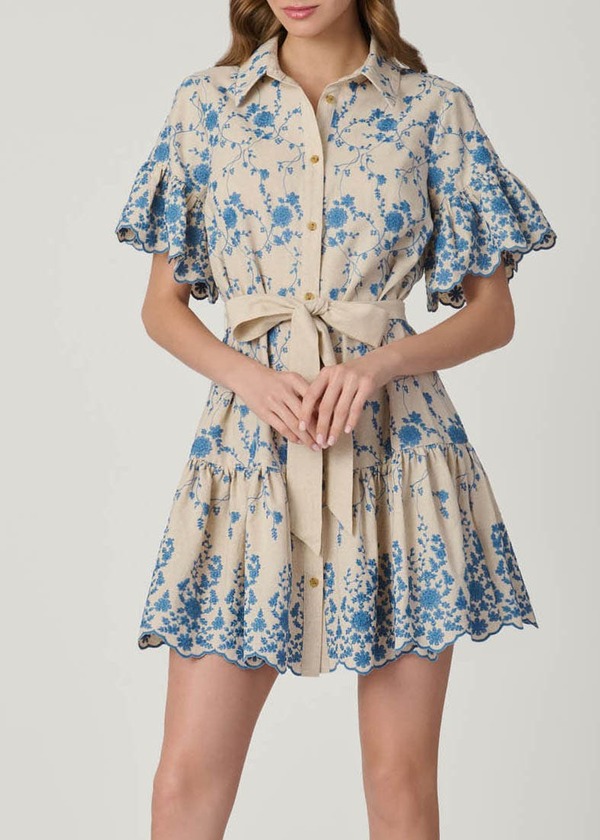 ショシャーナ レディース トップス ワンピース Shoshanna Lima Serra Embroidery Dress Flax/Powder Blue ブルー 76,890円