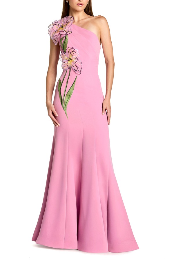 マックダガル レディース トップス ワンピース クレープ A ライン フラワー柄 フラワー Mac Duggal One Shoulder Floral Detail Crepe A Line Gown Orchid