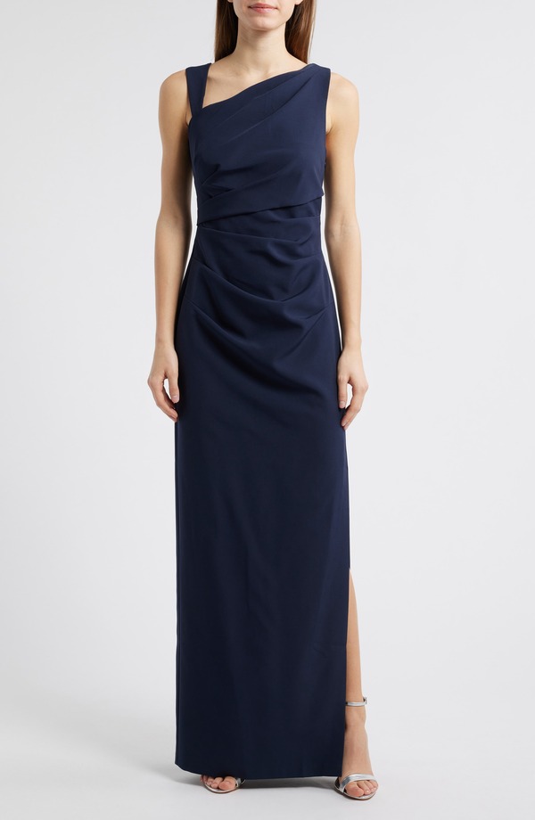 ヴィンスカムート レディース トップス ワンピース アシンメトリー ドレープ Vince Camuto Draped Asymmetric Gownavy ネイビー