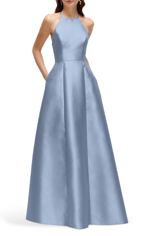 アルフレッド レディース トップス ワンピース A ライン サテン Alfred Sung A-Line Satin Gown Cloudy