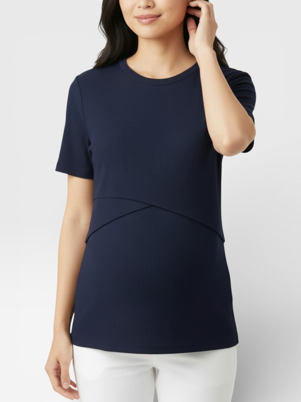 マザーフッドマタニティー レディース トップス シャツ クルーネック MOTHERHOOD MATERNITY Crew Neck Cross Over Nursing Short Sleeve Topeacoat｜ReVida 店