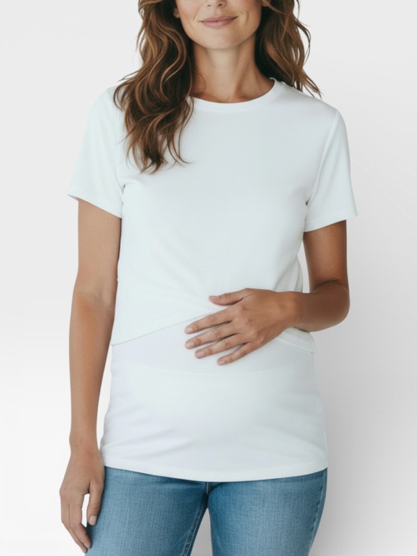 マザーフッドマタニティー レディース トップス シャツ クルーネック MOTHERHOOD MATERNITY Crew Neck Cross Over Nursing Short Sleeve Top White ホワイト