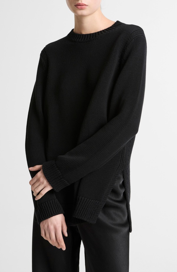 ヴィンス レディース アウター パーカー・スウェット ティーシャツ 綿織物 Vince Cotton Blend Tunic Sweater Black 黒いこと