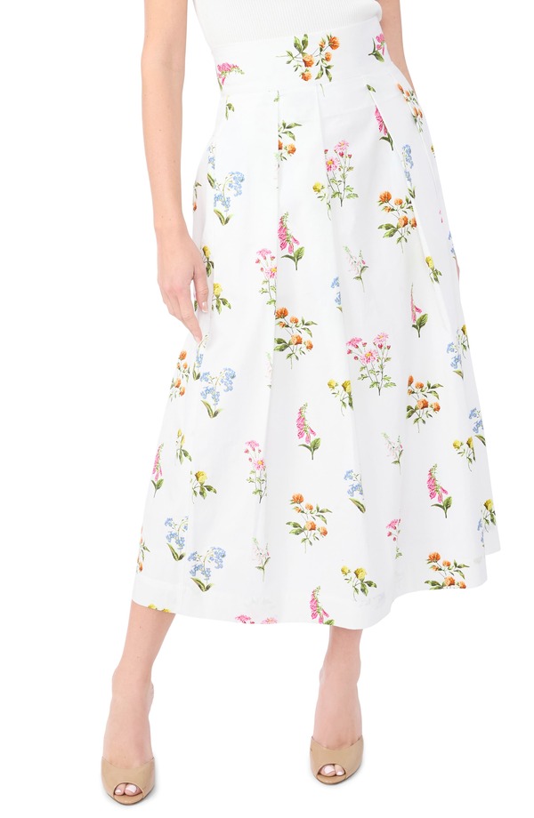 テッドベーカー レディース ボトムスカート フラワー柄 プリーツ ミディ コットン フラワー Ted Bakerihana Pleated Floral Cotton Midi Skirt Vanilla Ice|ReVida 店