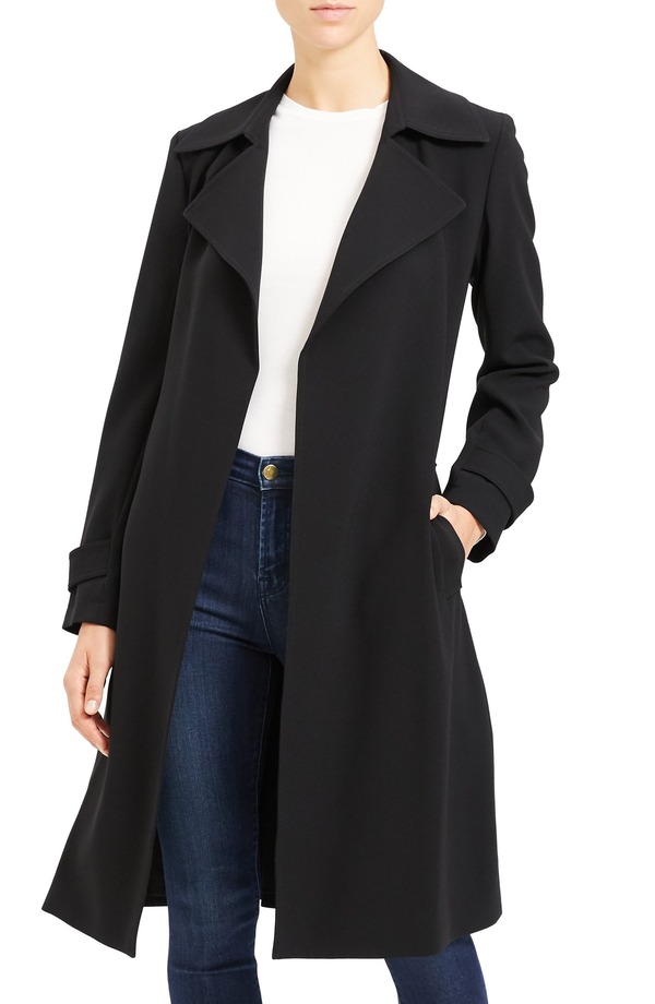 行動論理 レディース アウター 上衣・上衣 縮緬 厚地の外套 Theory Oaklane Admiral Crepe Trench Coat Black 黒いこと
