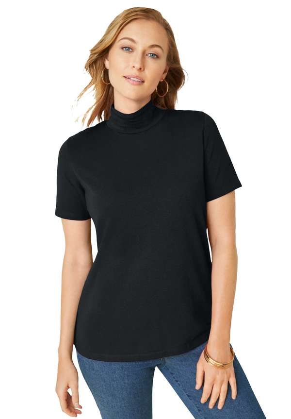 ジェシカロンドン レディース トップス シャツ モックネック Jessica London Short Sleeve Mock Neck Black ブラック