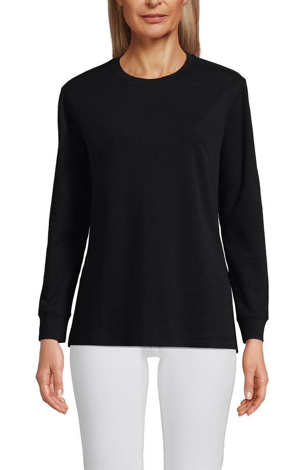 ランズエンド レディース トップス Tシャツ コットン Lands' End Long Sleeve Cotton Interlock Crew T-Shirt Black ブラック