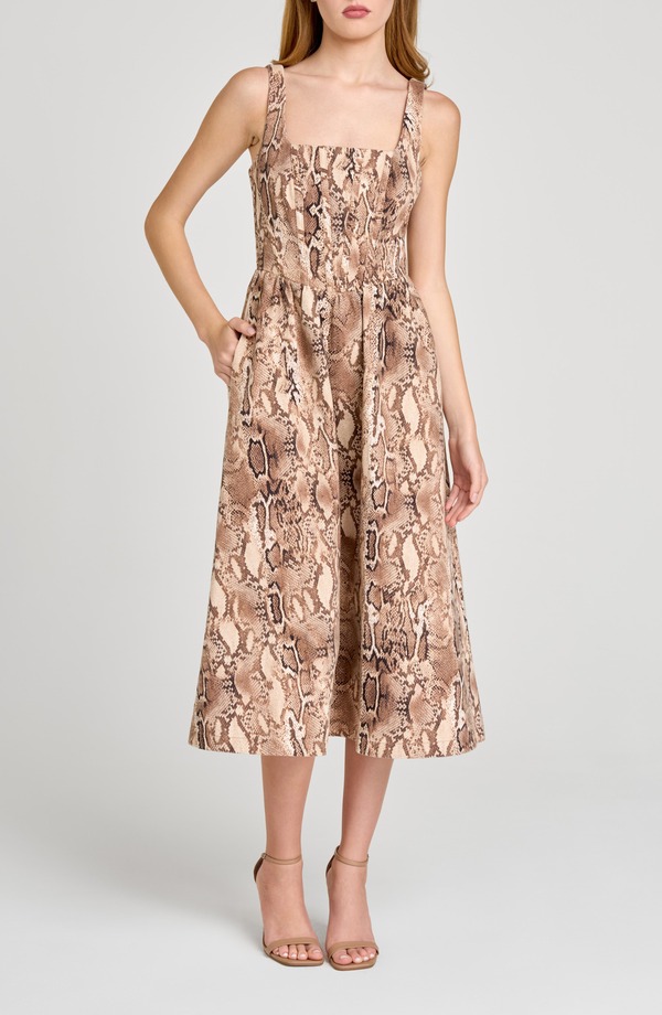 ワイフ レディース トップス ワンピース A ライン プリント WAYF Savanna Snakeskin Print A-Line Dress Brown Snake ブラウン