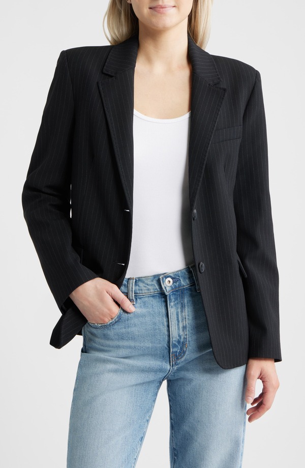 マンゴ レディース アウター 上衣・上衣 スポーツジャケット MANGO Pinstripe Straight Fit Suit Blazer Dark Navy 米国海軍