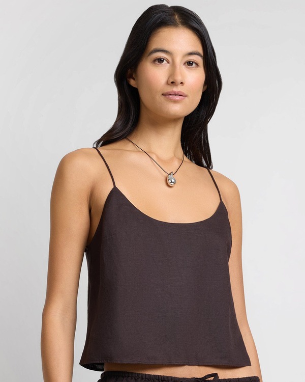 オニア レディース トップス シャツ リネン Oniair Linen Cami Top Espresso