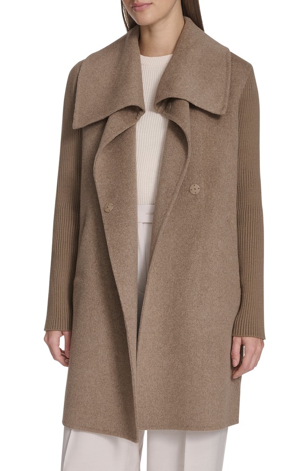 ケネスコール レディース アウター 上衣・上衣 厚地の外套 Kenneth Cole New York Rib Sleeve Mixed Media Coat Nutmeg