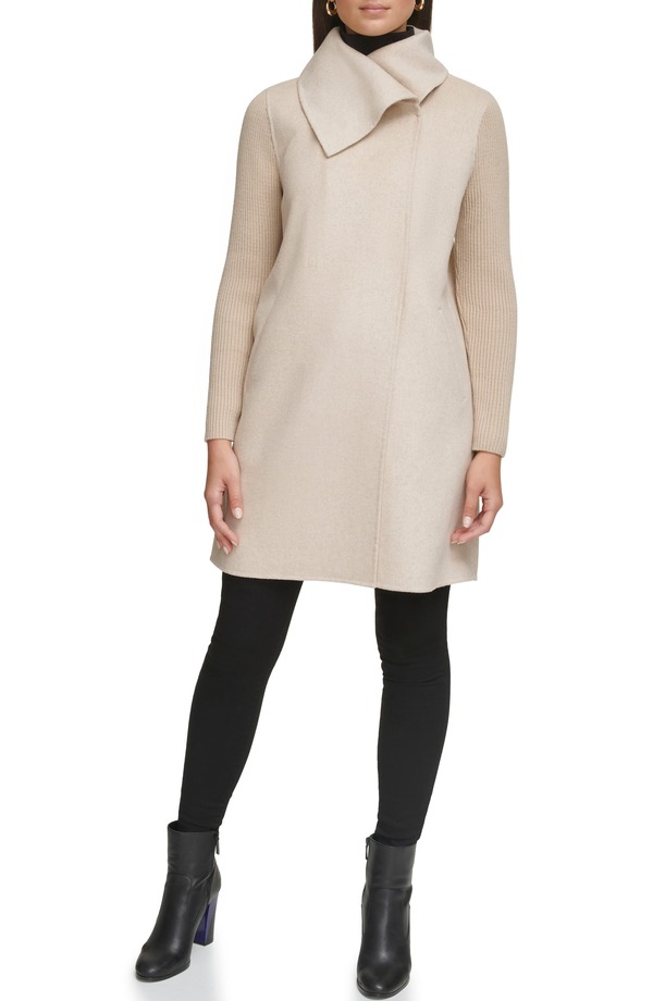 ケネスコール レディース アウター 上衣・上衣 厚地の外套 Kenneth Cole New York Rib Sleeve Mixed Media Coatmeal オートミール