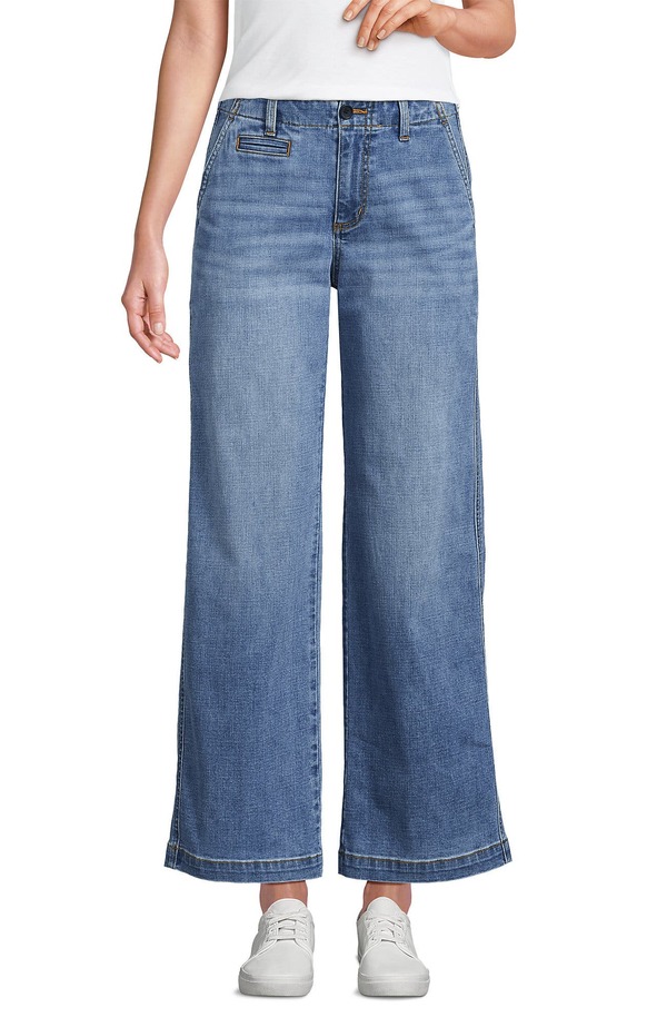 ランズエンド レディース ボトムス デニムパンツ ワイドレッグ アンクル ジーンズ Lands' End Mid Rise Denim Wide Leg Ankle Jeans Beau Blue ブルー|ReVida 店