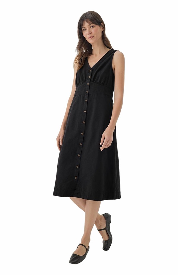 パクト レディース トップス ワンピース コットン リネン Pact Canopy Linen Blend Button-Front Dress Made with Organicotton Black ブラック｜ReVida 店 25,776円