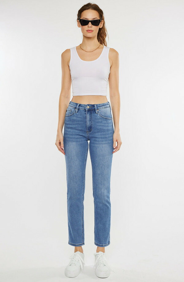 カンクン レディース ボトムス デニムパンツ ジーンズ KanCan Adaline High Rise Slim Straight Jeans Medium-Light Wash|ReVida 店