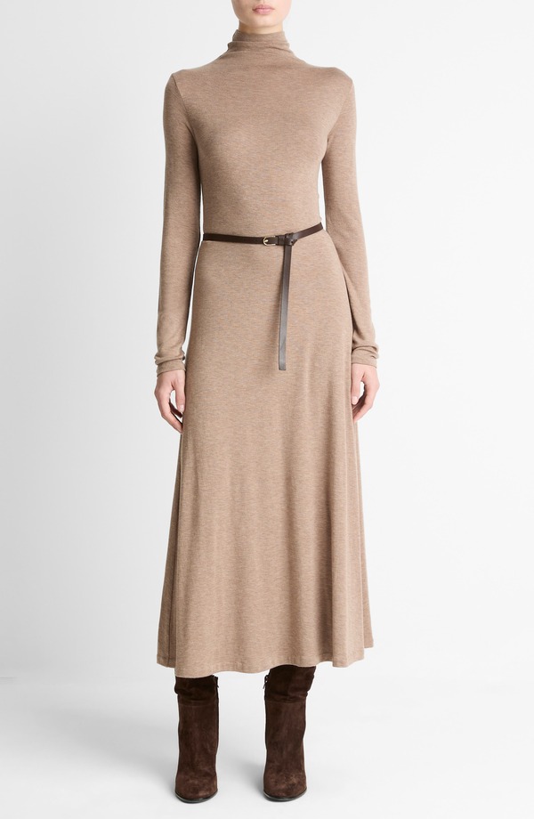 ヴィンス レディース トップス ワンピースタンドネック ミディ ジャージー Vince Funnel Neck Long Sleeve Jersey Midi Dress Heather Doe ヘザー