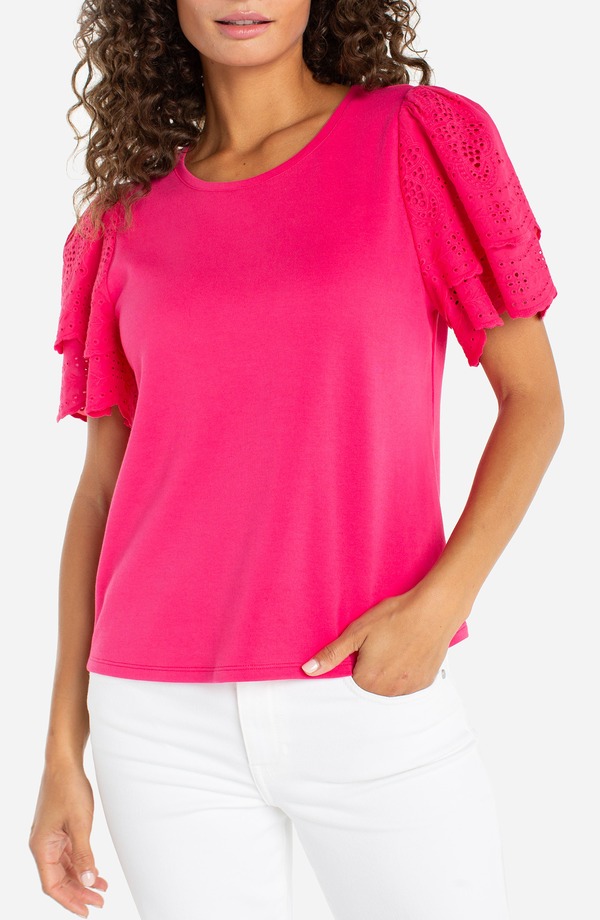 リヴァプール ロサンゼルス レディース トップス シャツ Liverpoolos Angeles Eyelet Sleeve Mixed Media Top Diva Pink ピンク