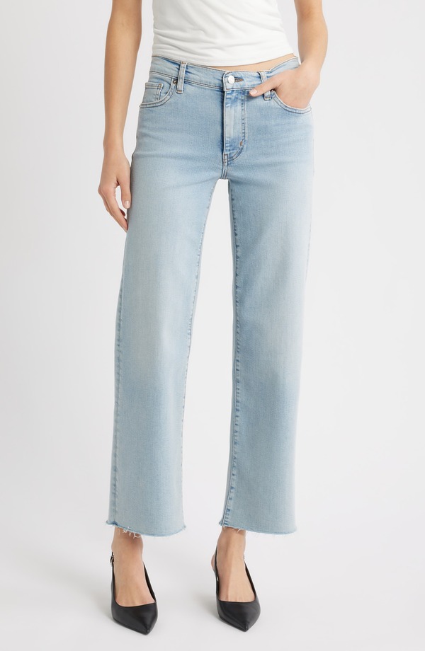 フレーム レディース ボトムス デニムパンツ ストレート アンクル ジーンズ FRAME The Mellow Frayed Ankle Straight Leg Jeans Tribute Raw Fray