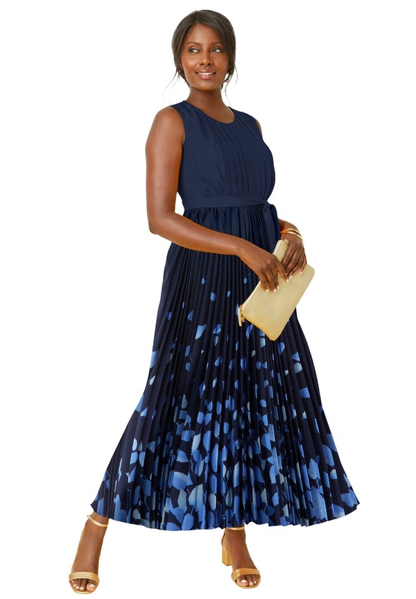 ジェシカロンドン レディース トップス ワンピース プリーツ マキシ Jessica London Pleated Maxi Dress Navy Petal Border ネイビー