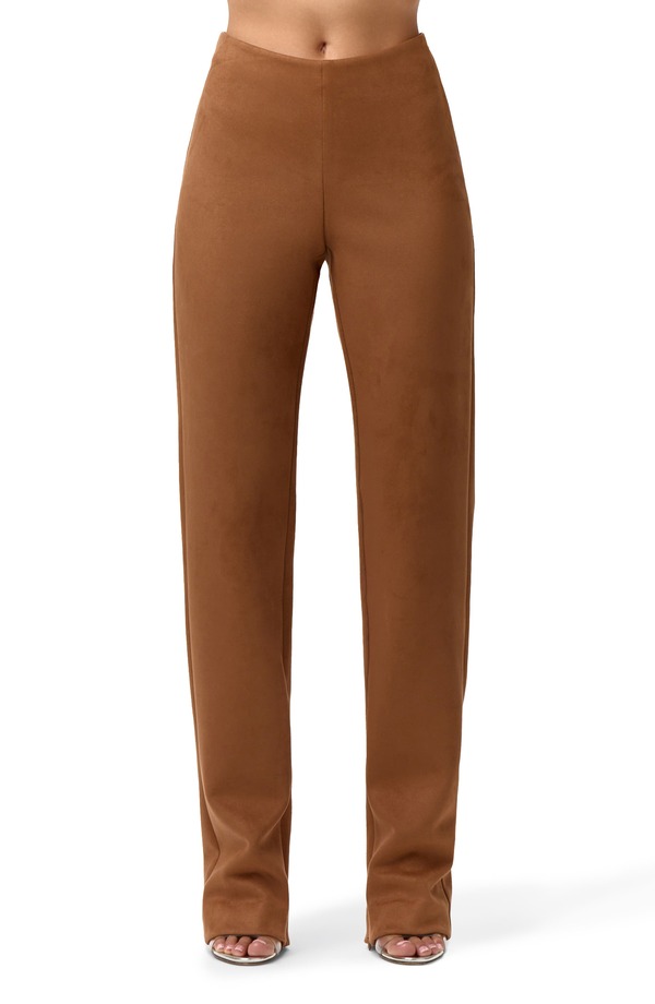ネイキッドワードローブ レディース ボトムス レギンストレート ズボン下 スエードクロス Naked Wardrobe Faux Suede Straight Leg Pants Mocha モカ