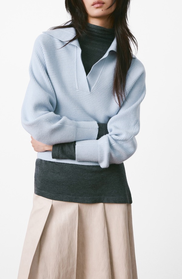 マンゴ レディース アウター パーカー・スウェット セーター MANGO Rib Johnny Collar Sweater Sky Blue ブルー｜ReVida 店