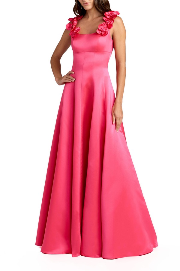マックダガル レディース トップス ワンピース サテン ノースリーブ Mac Duggal Satin Sleeveless Ballgown With 3D Flower Detail Hot Pink ピンク