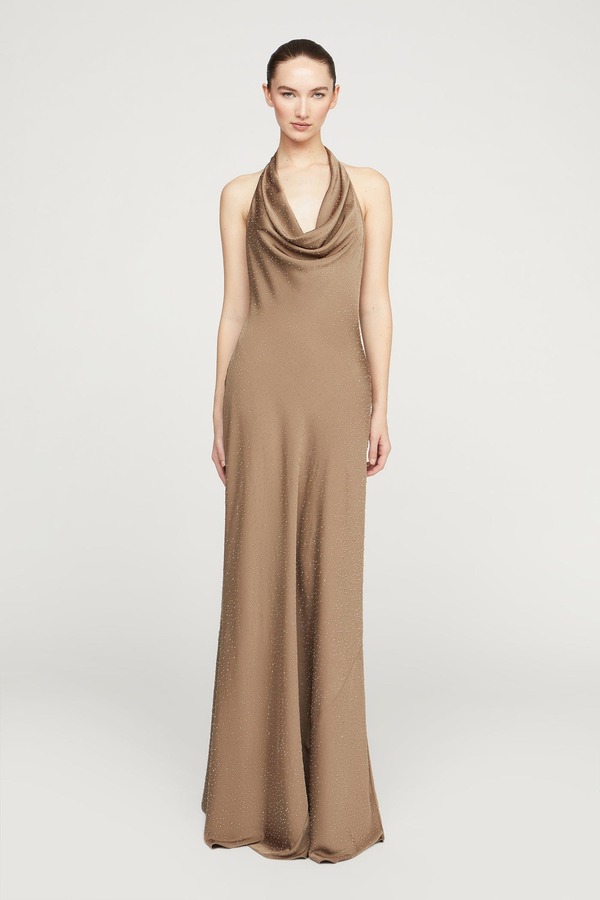 ホルストンヘリテイジ レディース トップス ワンピース サテン HALSTON Sid Satin Gown Sandstone