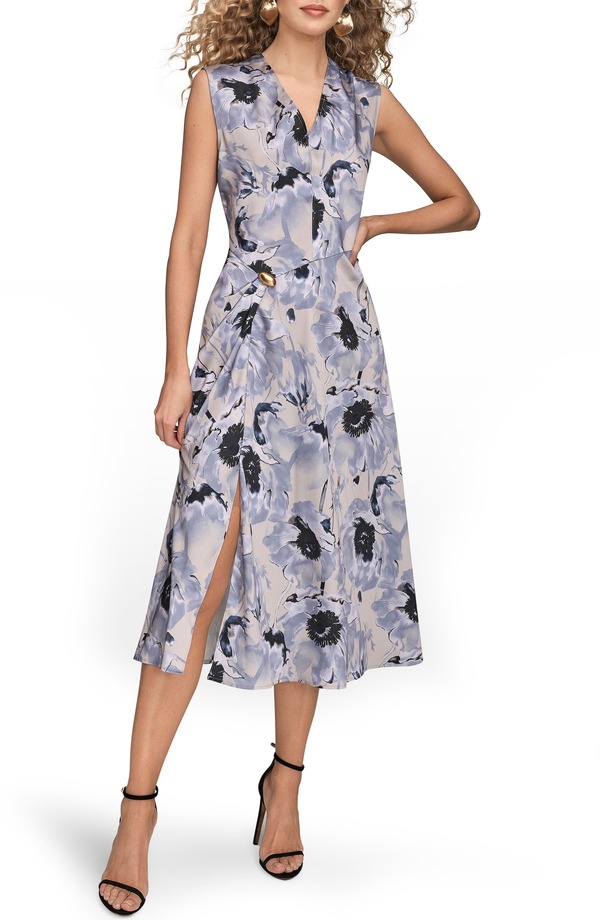 ダナ キャラン ニューヨーク レディース トップス ワンピース フラワー柄 ミディ キャップ フラワー Donna Karanew York Floral Cap Sleeve Fit & Flare Midi Dress Blue Temp ブルー 29,120円